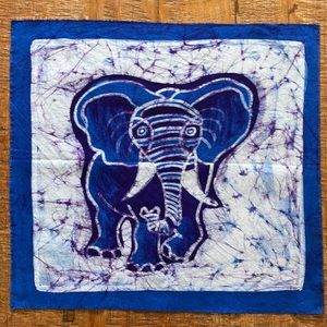 African Batik Elephant Hand Dyed Fabric Panel by Artist Theodore Asshola
